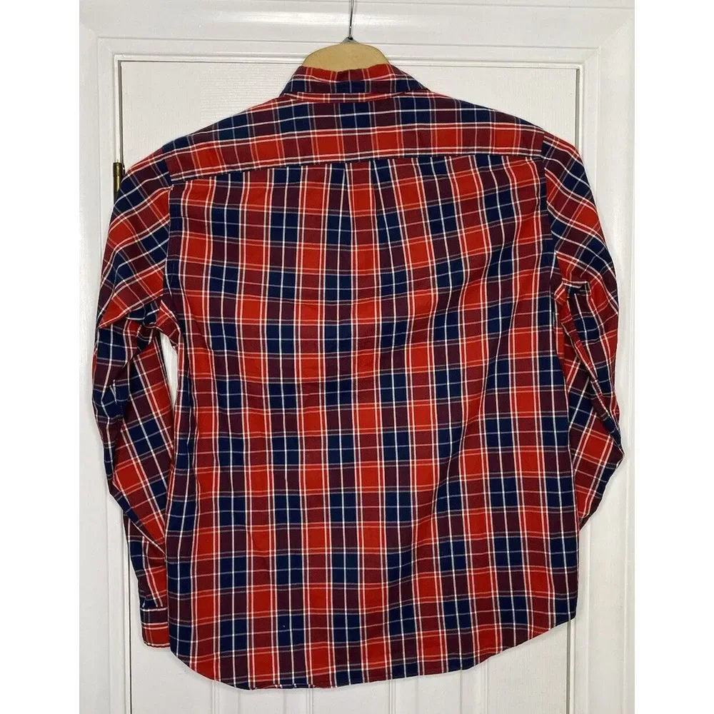 Tailored By J Crew Mens Long Sleeve Button Front Shirt Red Blue Plaid Large‎